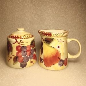 Creamer & Sugar Bowl w/ Lid Ceramic Set Home Accents Kitchen Dining ware